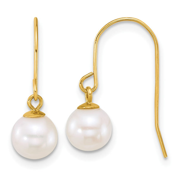 14K Gold Polished Pearl Dangle Earrings - 6-7mm
