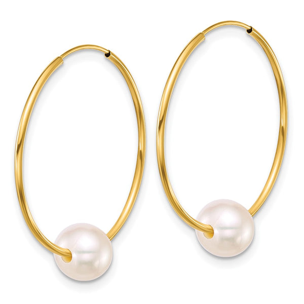 14K Gold Polished Endless Hoop Earrings with 6-7mm Pearls