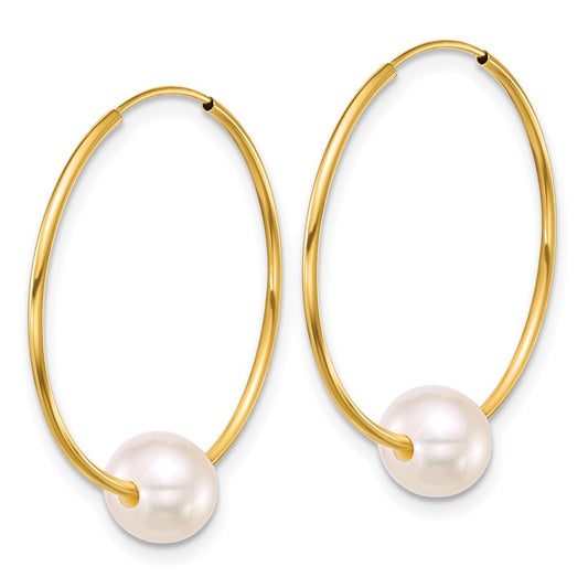 Buy Stylish 14K Gold Polished Endless Hoop Earrings with 6-7mm Pearls