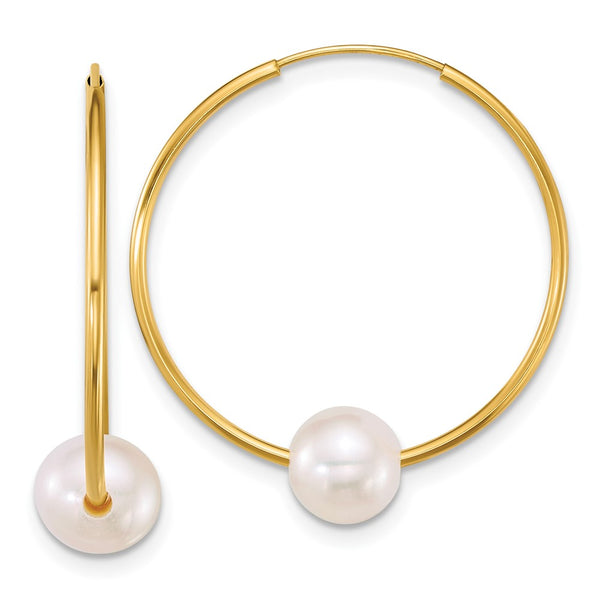 14K Gold Polished Endless Hoop Earrings with 6-7mm Pearls