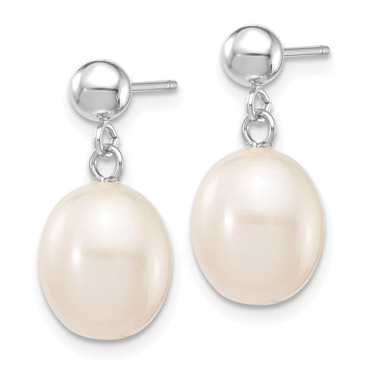 Exclusive 14K White Gold 8-9mm Freshwater Pearl Drop Earrings - Stylish Value