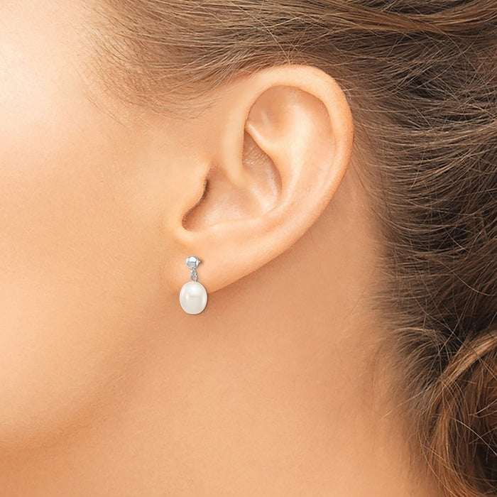 Exclusive 14K White Gold 8-9mm Freshwater Pearl Drop Earrings - Stylish Value-3