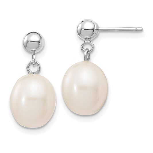 Exclusive 14K White Gold 8-9mm Freshwater Pearl Drop Earrings - Stylish Value