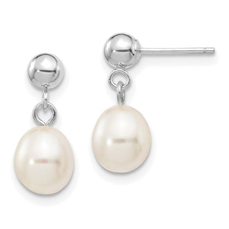 Designer 14K White Gold Dangle Earrings with 6-7mm Pearls - Stylish Value!
