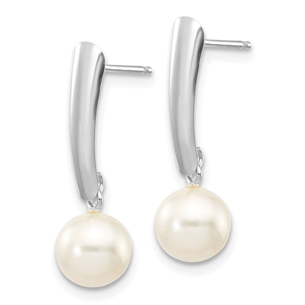 14K White Gold Pearl Drop Earrings - 6-7mm Freshwater