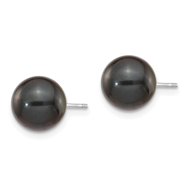 14K White Gold Black Akoya Pearl Earrings - 8-9mm