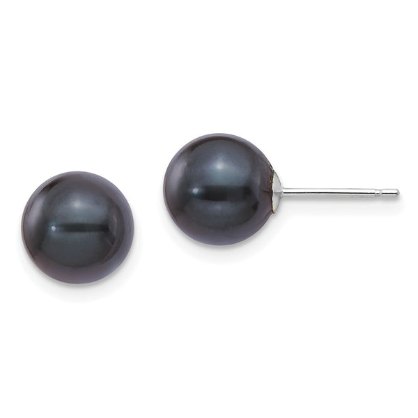 14K White Gold Black Akoya Pearl Earrings - 8-9mm