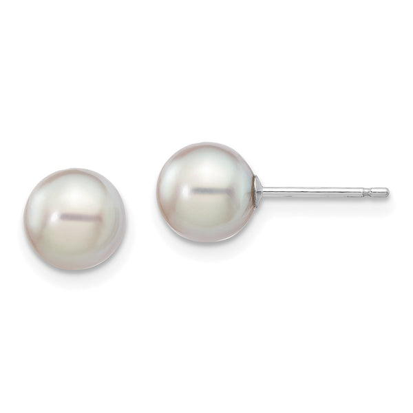 14K White Gold Grey Akoya Pearl Stud Earrings - 6-7mm