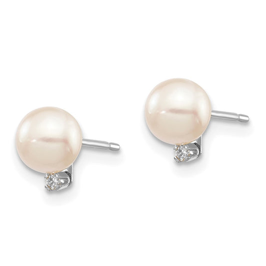 Buy Stylish 14K White Gold Akoya Pearl Earrings - 5-6mm, 0.02 Carat Diamonds