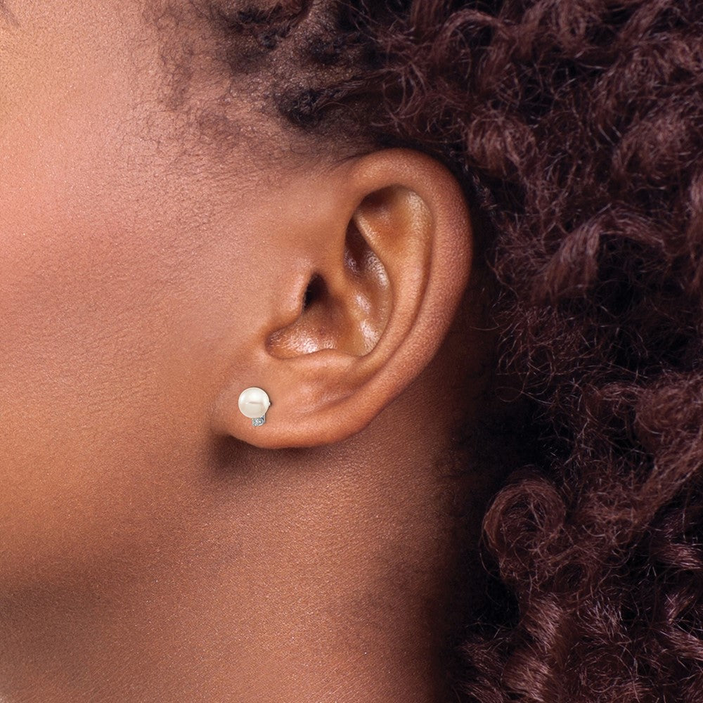 Buy Stylish 14K White Gold Akoya Pearl Earrings - 5-6mm, 0.02 Carat Diamonds