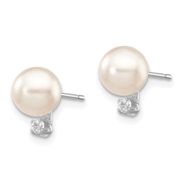 14K White Gold Akoya Pearl Earrings, 6-7mm, Diamond Accents