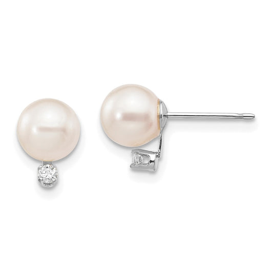 Exclusive 14K White Gold Akoya Pearl Earrings, 6-7mm, Stylish Diamond Accents
