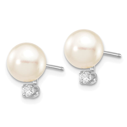 Exclusive 14K White Gold 7-8mm Akoya Pearl & 0.10 Carat Diamond Studs - Stylish Value