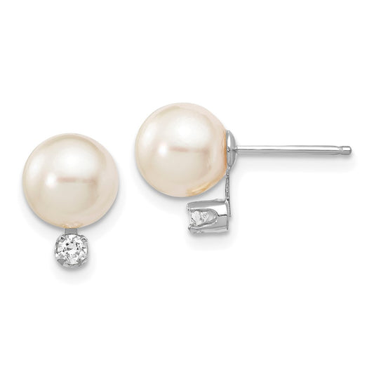 Exclusive 14K White Gold 7-8mm Akoya Pearl & 0.10 Carat Diamond Studs - Stylish Value
