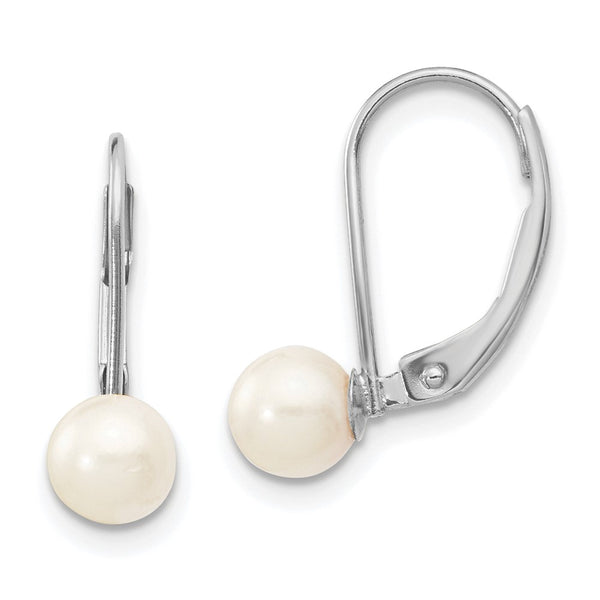 14K White Gold Leverback Earrings with 5-6mm Akoya Pearls - Style GR1-1015224