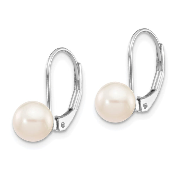 14K White Gold Leverback Earrings with 6-7mm Akoya Pearls - Style GR1-1015228