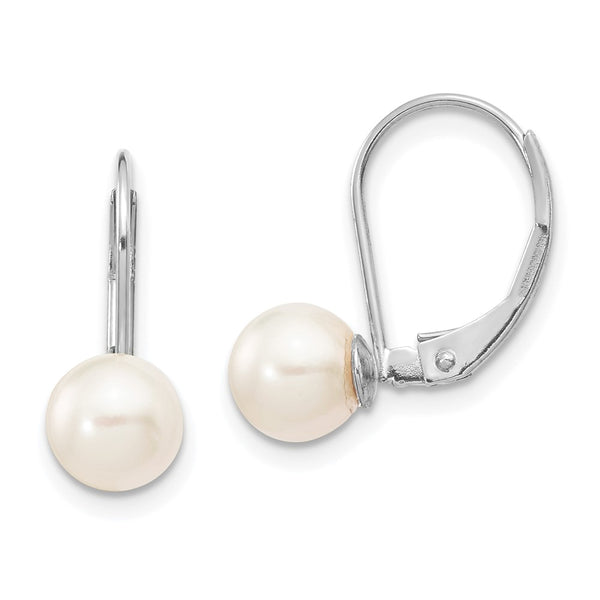 14K White Gold Leverback Earrings with 6-7mm Akoya Pearls - Style GR1-1015228
