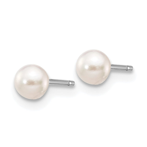 14K White Gold Pearl Stud Earrings - 3-4mm Akoya Cultured