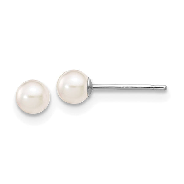 14K White Gold Pearl Stud Earrings - 3-4mm Akoya Cultured