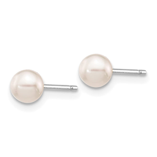 14K White Gold Round Akoya Pearl Earrings - 4-5mm