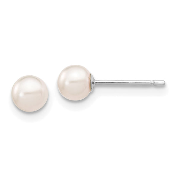 14K White Gold Round Akoya Pearl Earrings - 4-5mm