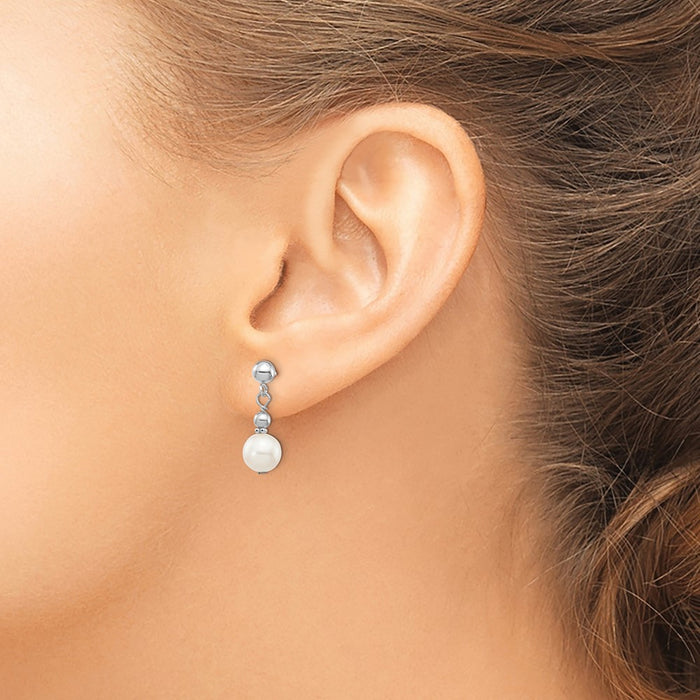 Shop Stylish 14K White Gold Dangle Earrings with 7-8mm Freshwater Pearls-3