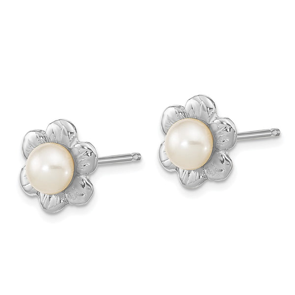 Madi K 14K White Gold Flower Earrings with 3-4mm Pearls