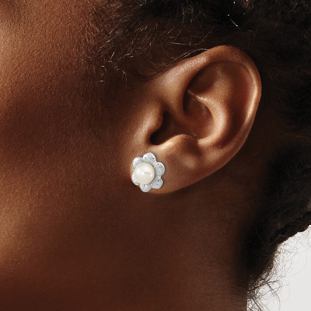 Exclusive Madi K 14K White Gold Flower Earrings with 3-4mm Pearls - Stylish Value!