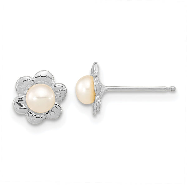 Madi K 14K White Gold Flower Earrings with 3-4mm Pearls