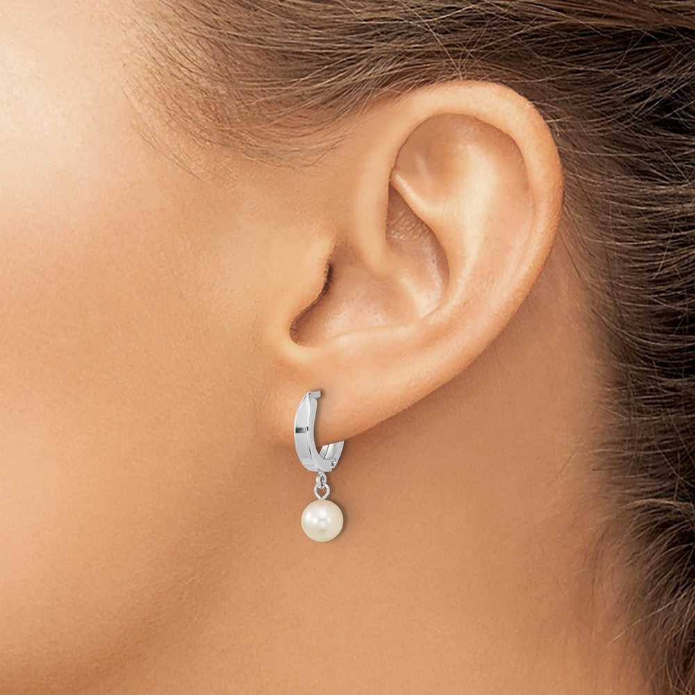 Exclusive 14K White Gold Dangle Hoop Earrings with 6-7mm Akoya Pearls