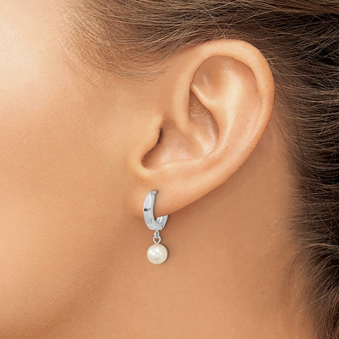 Exclusive 14K White Gold Dangle Hoop Earrings with 6-7mm Akoya Pearls-3