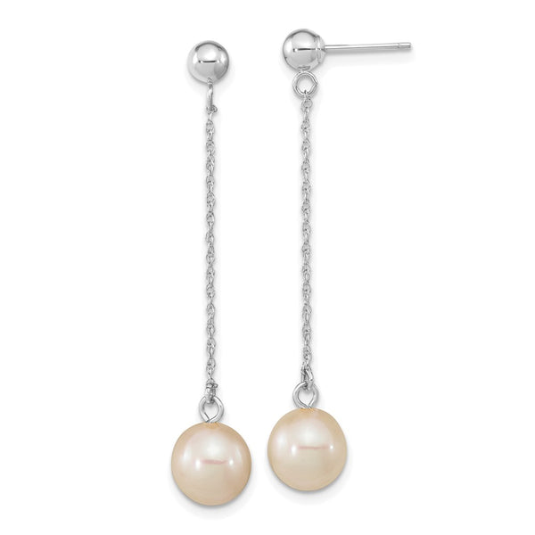 Exclusive 14K White Gold 7-8mm Freshwater Pearl Dangle Earrings - Stylish Value!
