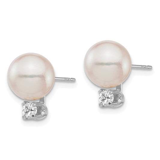 Shop Designer 14K White Gold Akoya Pearl Earrings, 8-9mm with .20 Carat Diamonds - Luxury Value!
