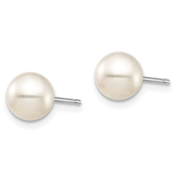 14K White Gold Pearl Stud Earrings Set - 6-7mm