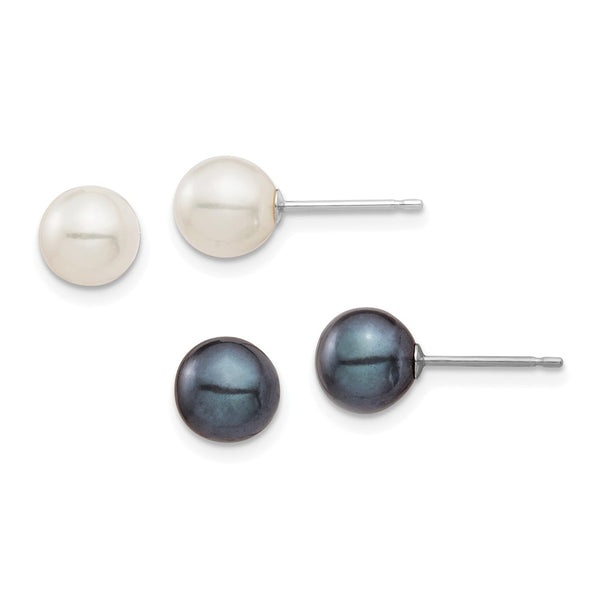 14K White Gold Pearl Stud Earrings Set - 6-7mm