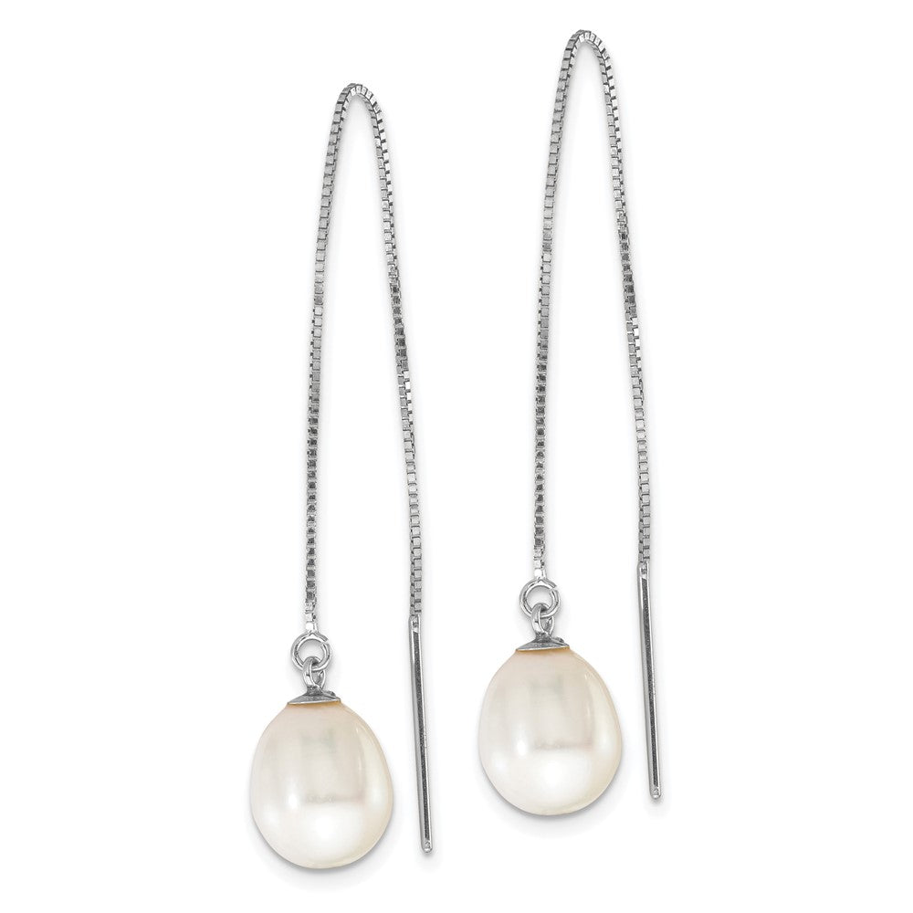 High-Quality 14K White Gold Threader Earrings with 6-8mm Pearls | Stylish Luxury