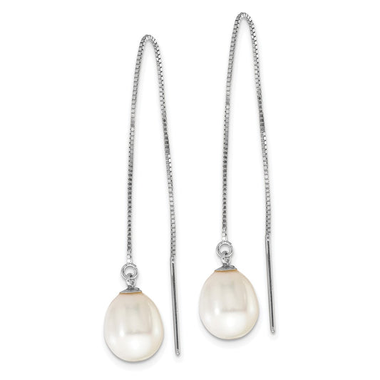 High-Quality 14K White Gold Threader Earrings with 6-8mm Pearls | Stylish Luxury