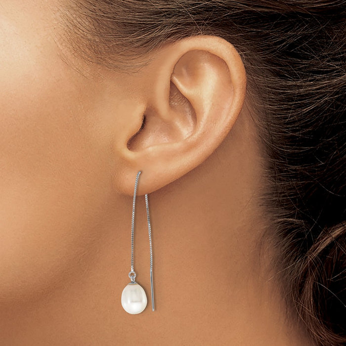 High-Quality 14K White Gold Threader Earrings with 6-8mm Pearls | Stylish Luxury-3
