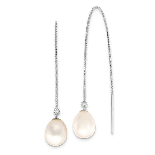 High-Quality 14K White Gold Threader Earrings with 6-8mm Pearls | Stylish Luxury