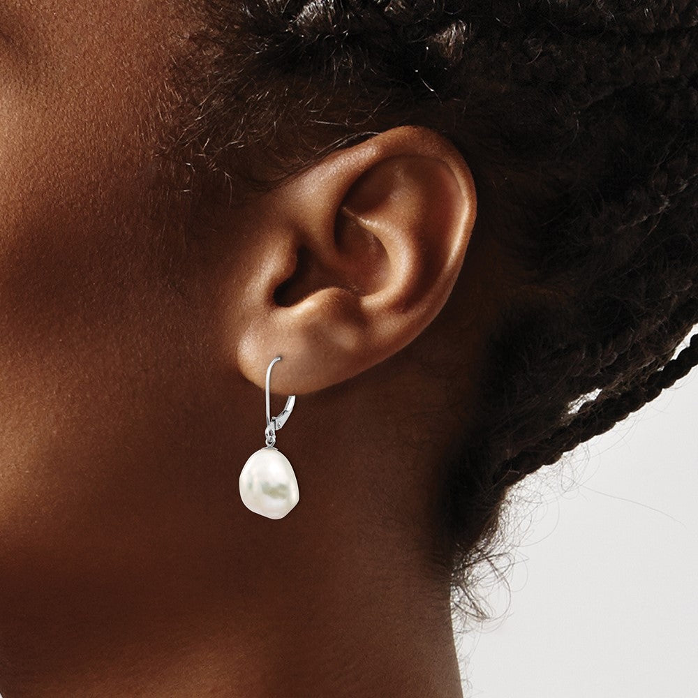 Buy 14K White Gold Leverback Earrings with 10x13mm Keshi Pearls - Luxury Value!