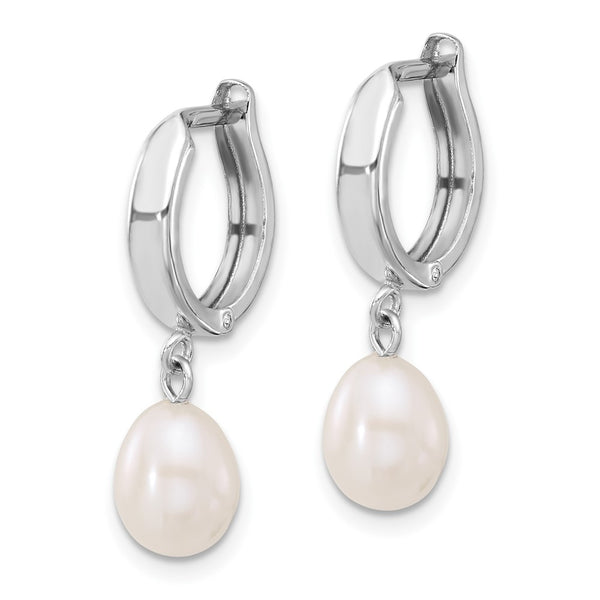 14K White Gold Teardrop Hoop Earrings with Freshwater Pearls
