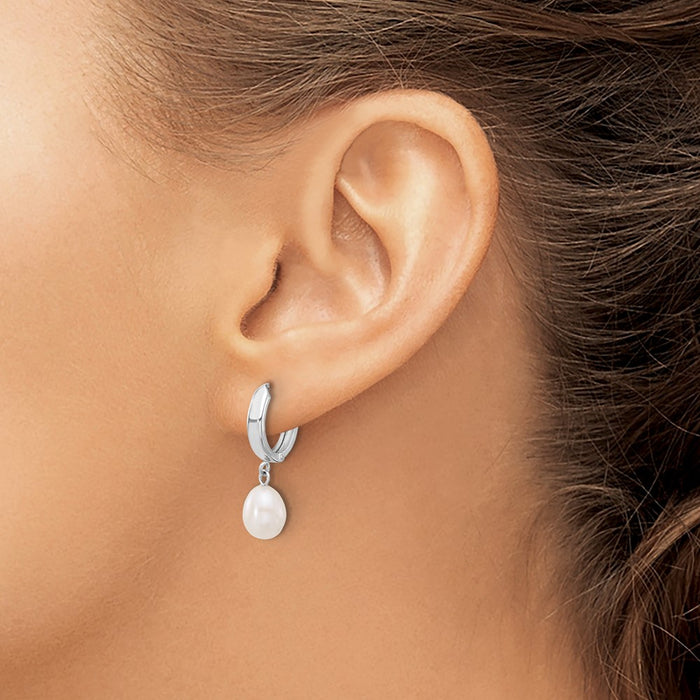 Buy Stylish 14K White Gold Teardrop Hoop Earrings with Freshwater Pearls-3