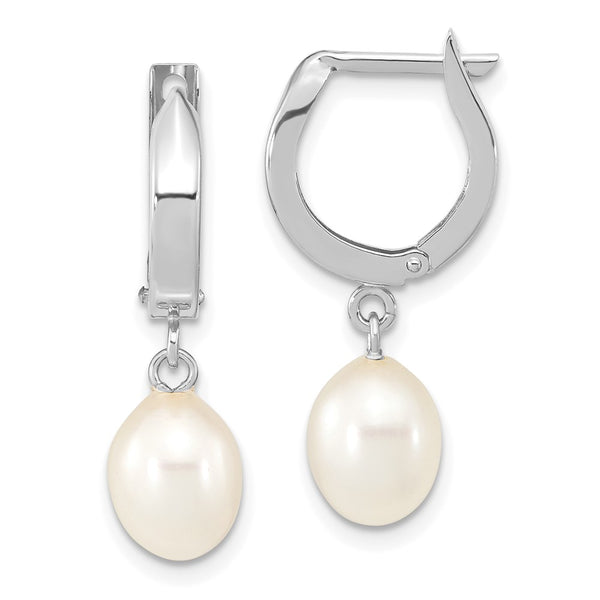 14K White Gold Teardrop Hoop Earrings with Freshwater Pearls