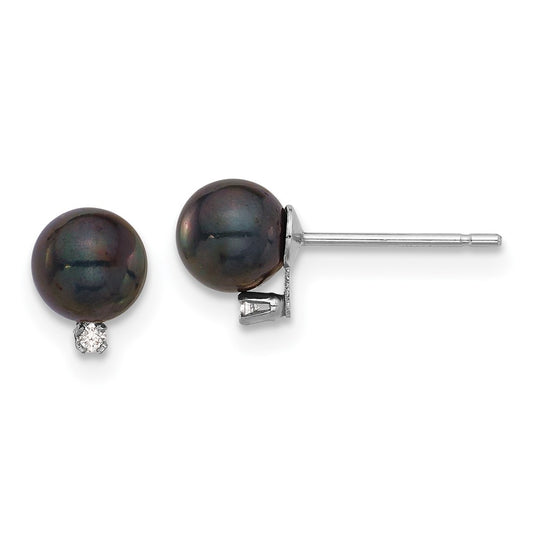Designer 14K White Gold Akoya Pearl Earrings - 5-6mm, 0.02 Carat Diamonds, Stylish Value