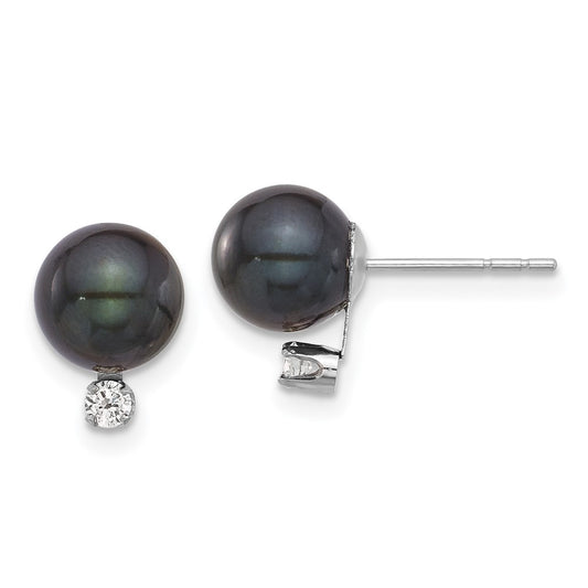 High-Quality 14K Gold Pearl Earrings - 7-8mm, 0.10 Carat Diamonds, Stylish Value
