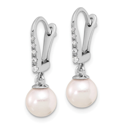 Shop Exclusive 14K White Gold Dangle Earrings with 6-7mm Pearls & Diamonds