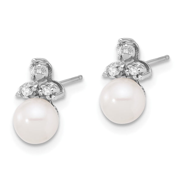 14K White Gold Pearl & Diamond Earrings, 0.06 Carats