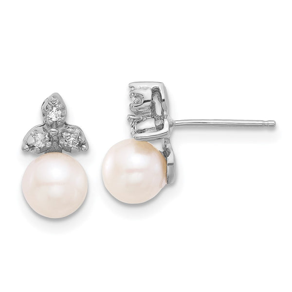 14K White Gold Pearl & Diamond Earrings, 0.06 Carats