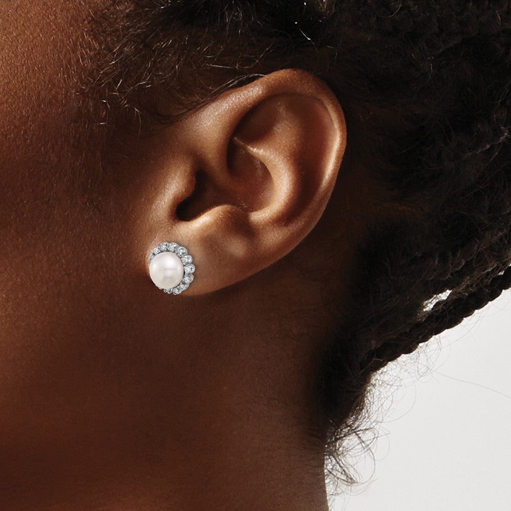 Exclusive 14K White Gold Pearl Earrings with .28 Carat Diamonds - Stylish Value!