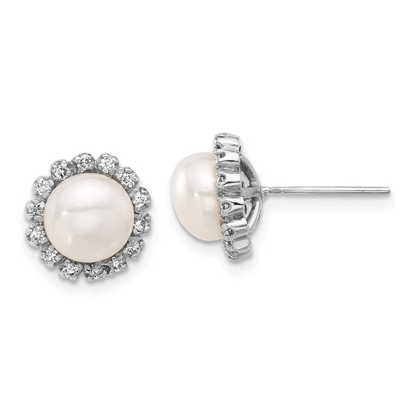 14K White Gold Pearl Earrings with .28 Carat Diamonds